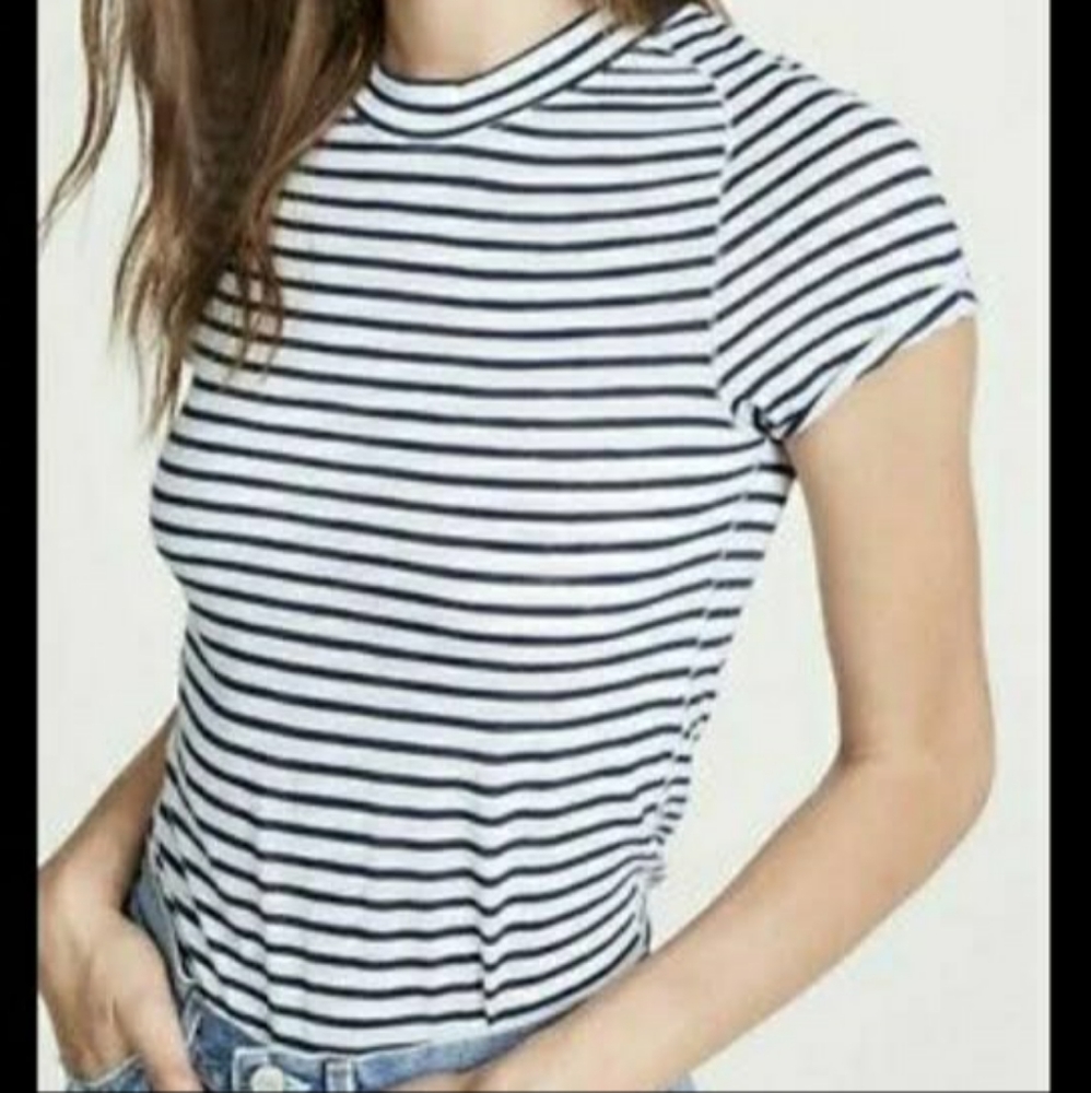 Free People Tee Periwinkle & Navy Stripes Size XS